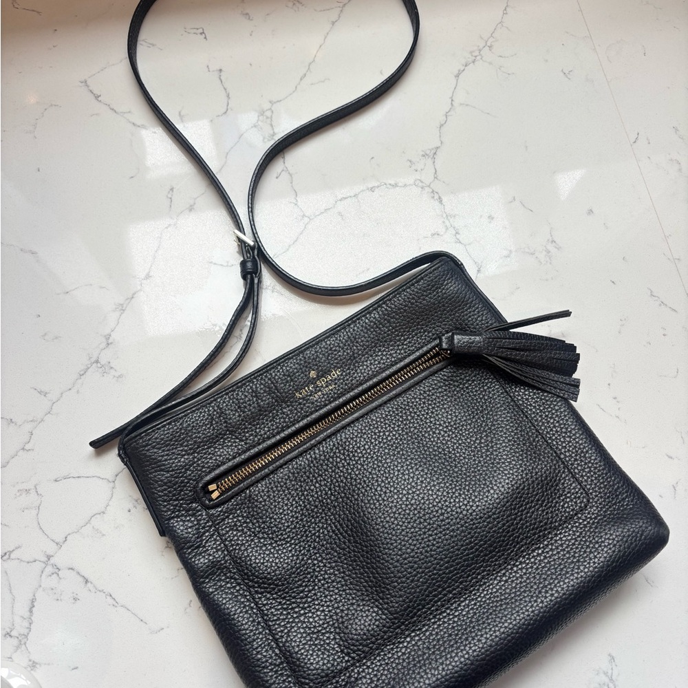 kate spade Black Pebbled Leather Crossbody with Tassel